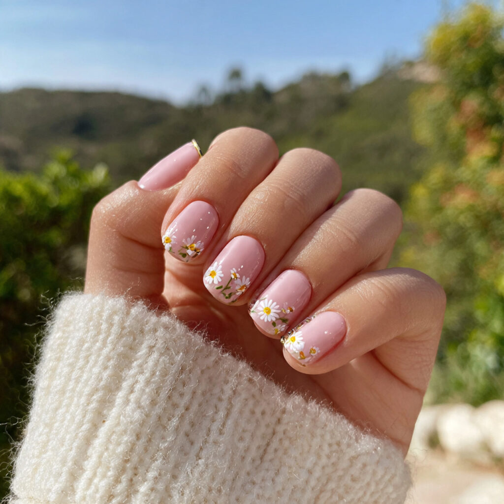 attractive daisy milk short square nails short nai