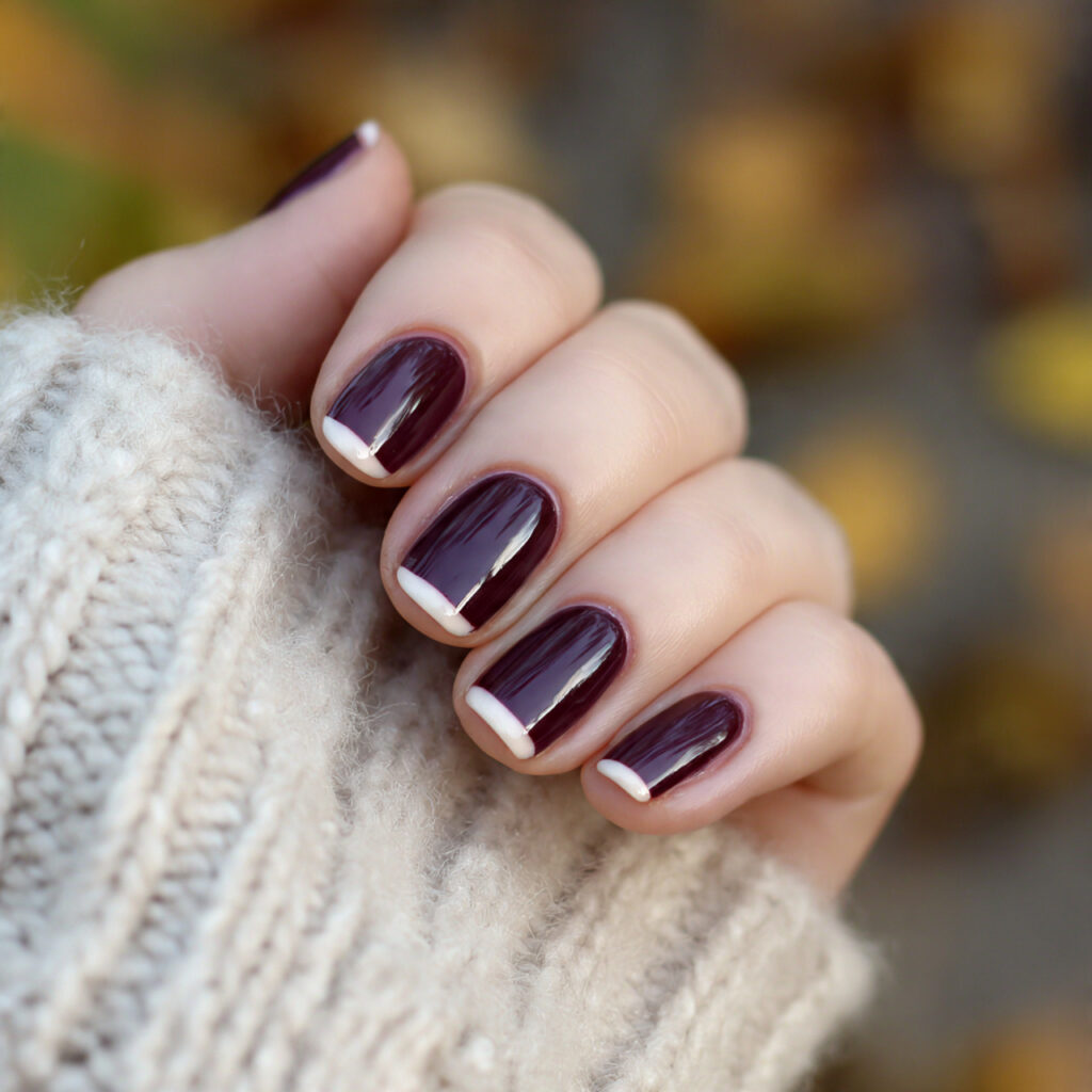 attractive deep burgundy and cream square nails na