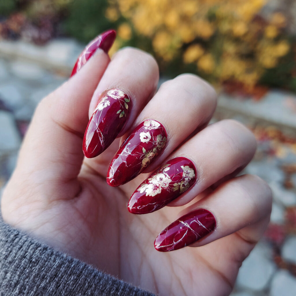 attractive deep red marble with floral overlay nai