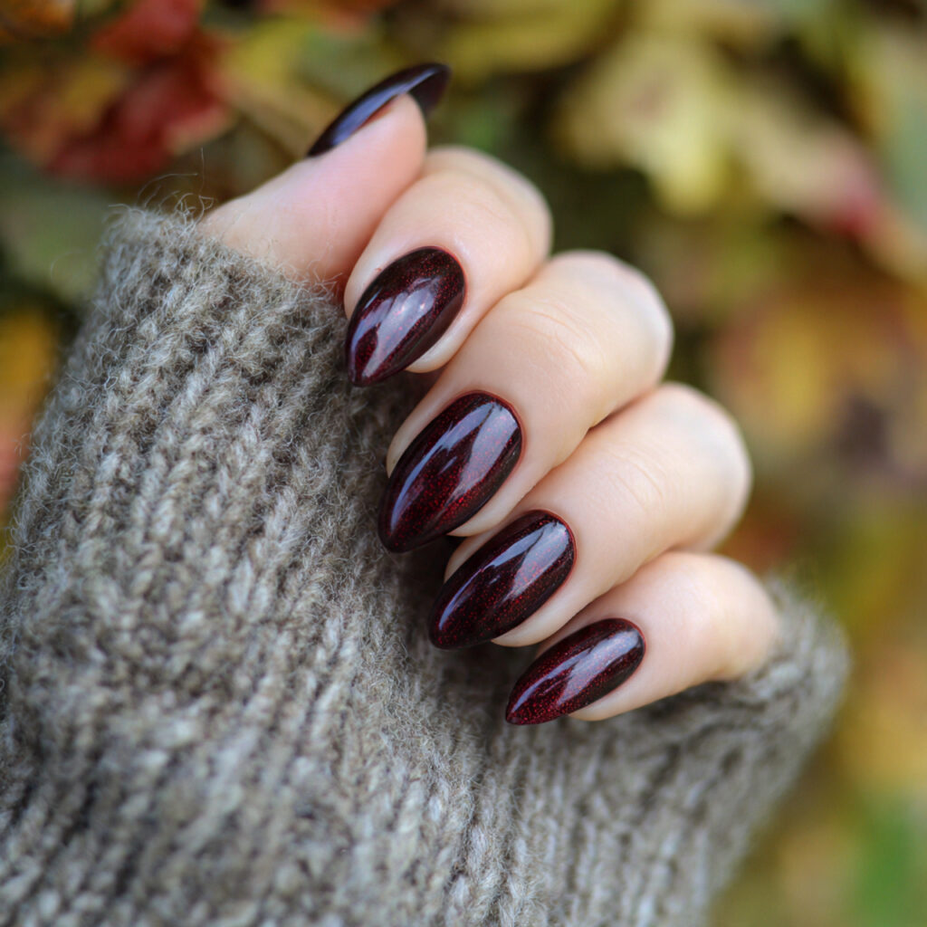 attractive deep wine cat eye short oval nails with