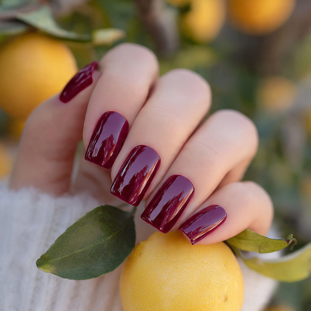 attractive deep wine gel short chic nails with sum