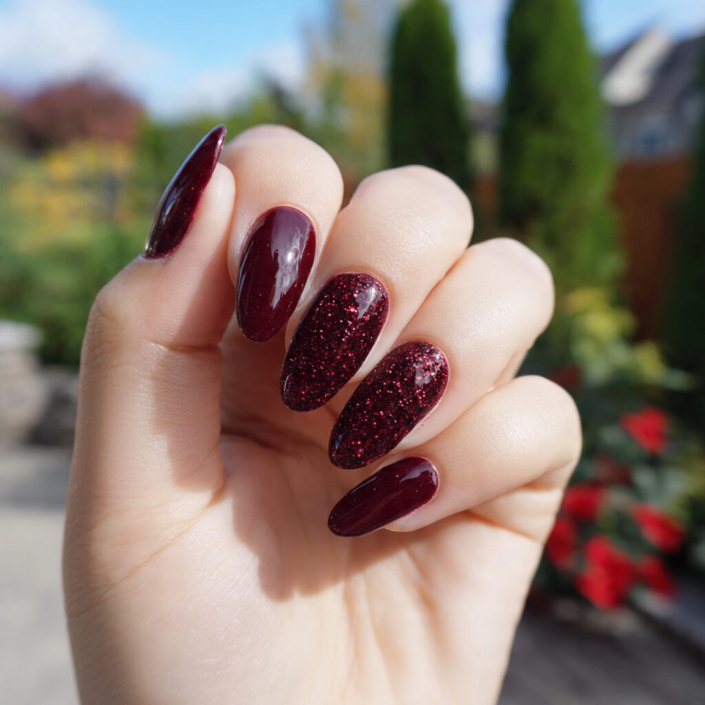 attractive deep wine red acrylic with glitter acce