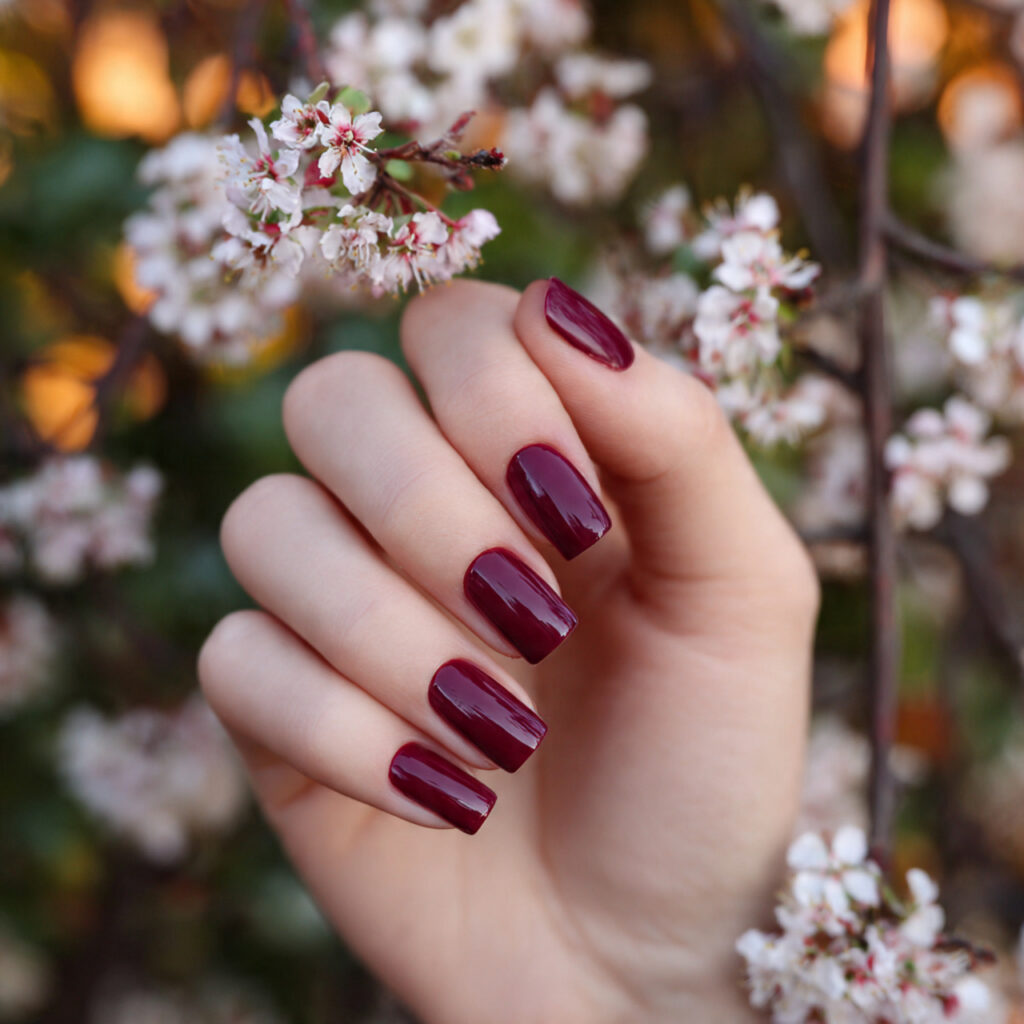 attractive deep wine square acrylic nails with sum