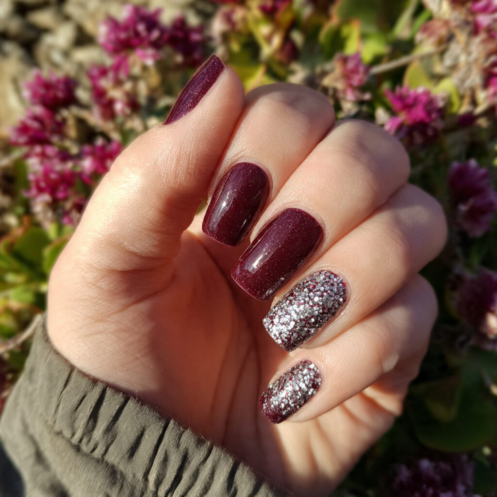 attractive deep wine square with silver glitter na 1