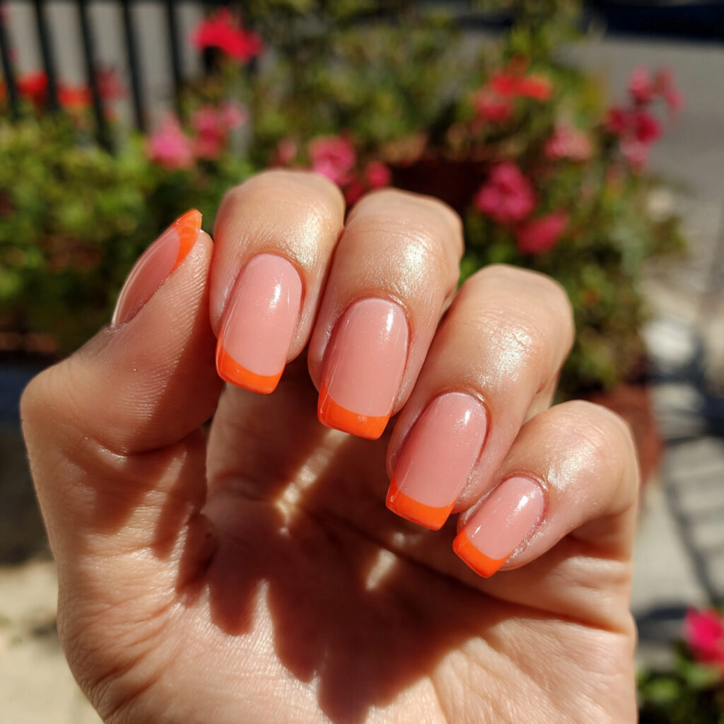 attractive double french in peach bright orange na