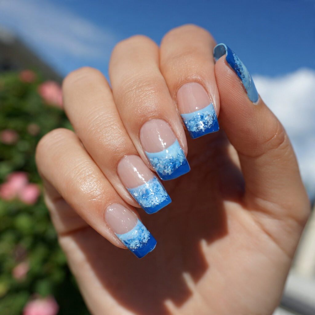 attractive double french in sky blue ocean cobalt