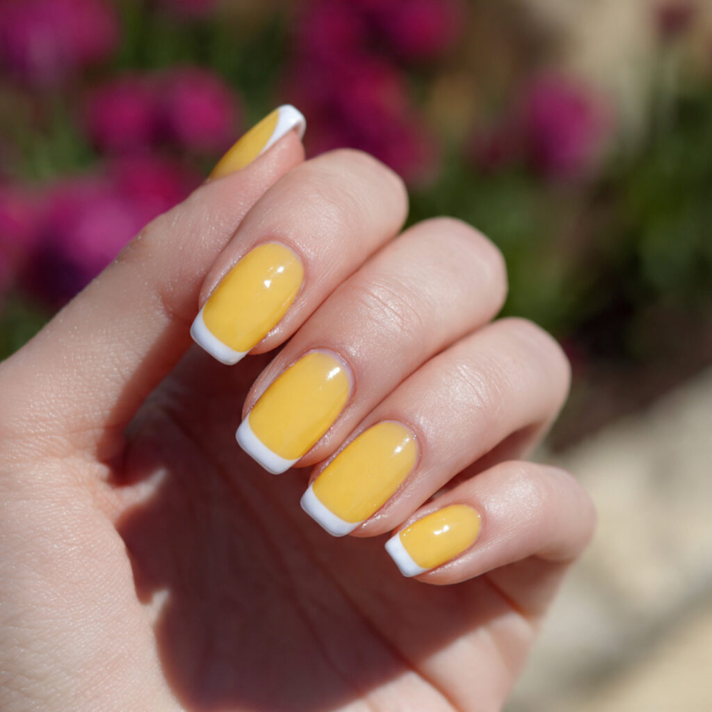 attractive double french yellow white outline nail