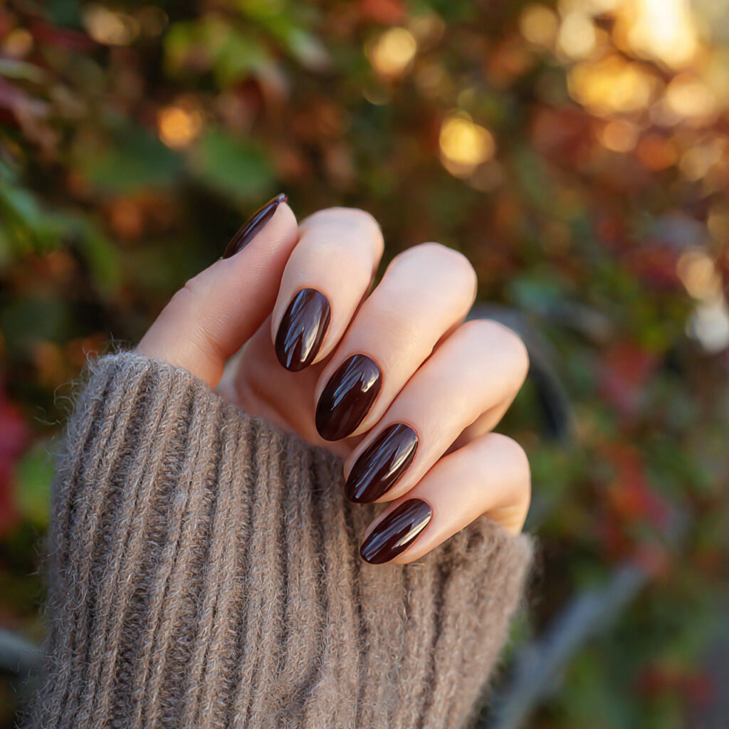 attractive espresso brown minimalist nails with ou