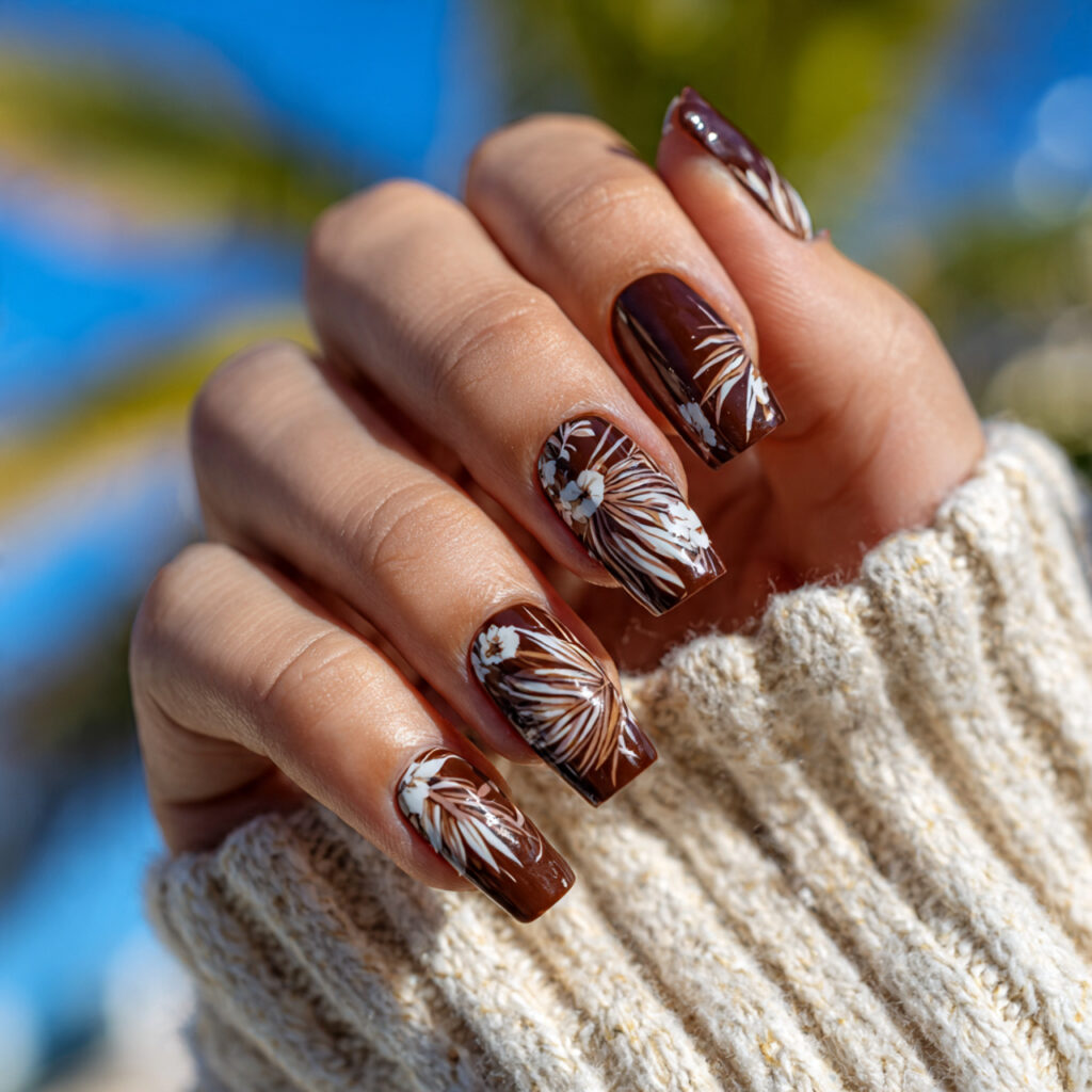 attractive espresso square acrylic nails with outd