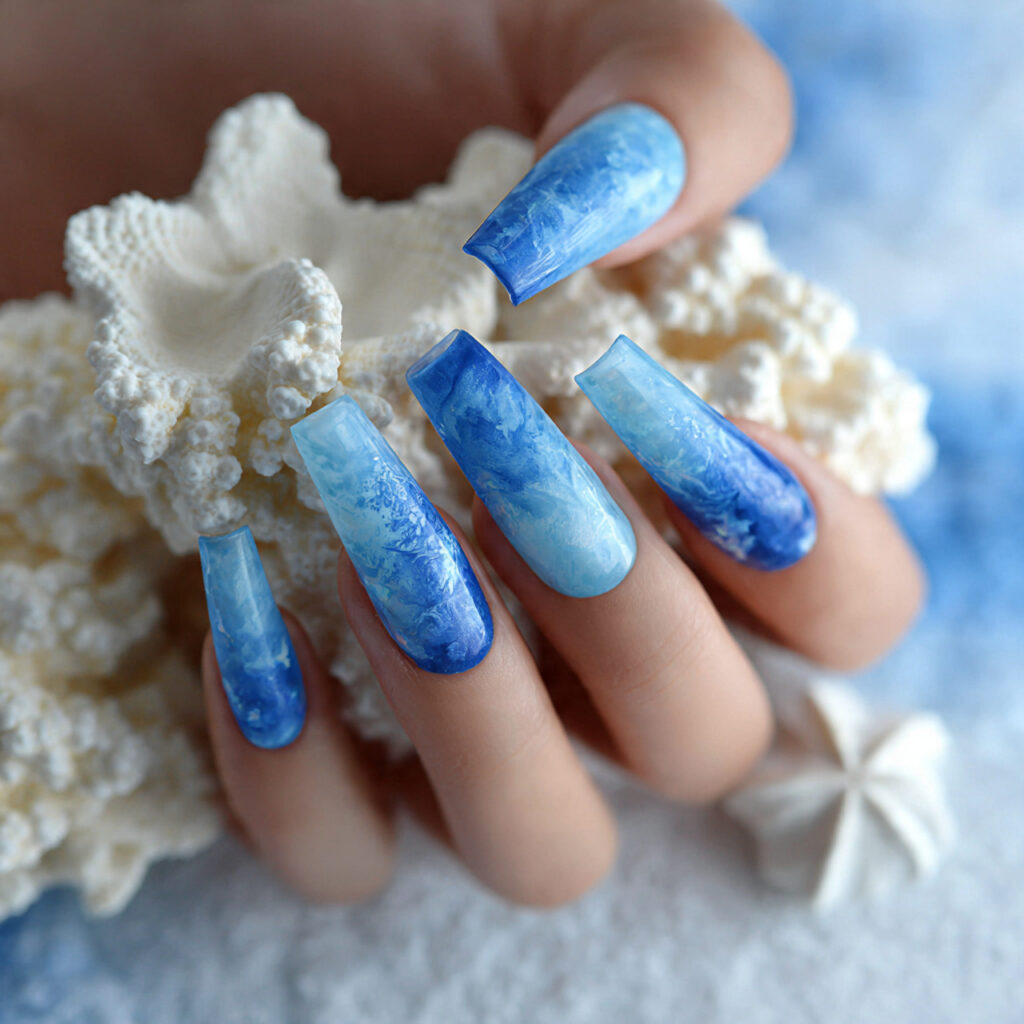 attractive fog blue jelly acrylics nails with outd