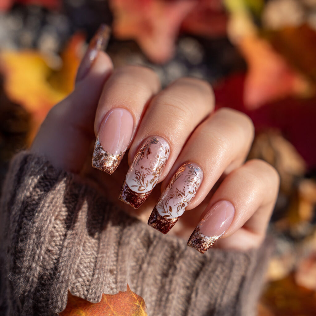attractive french tips in maple tones with outdoor