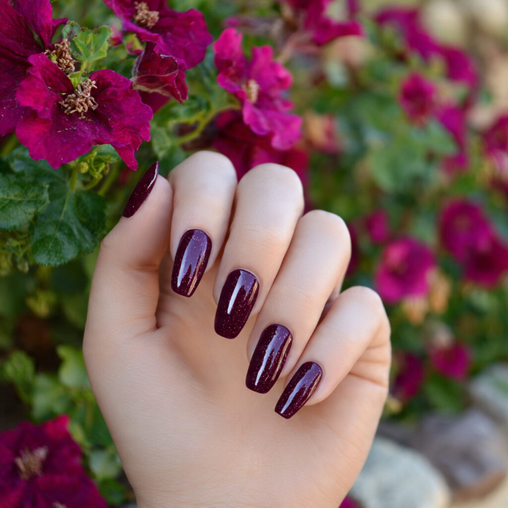 attractive garnet gel coffin statement nails with