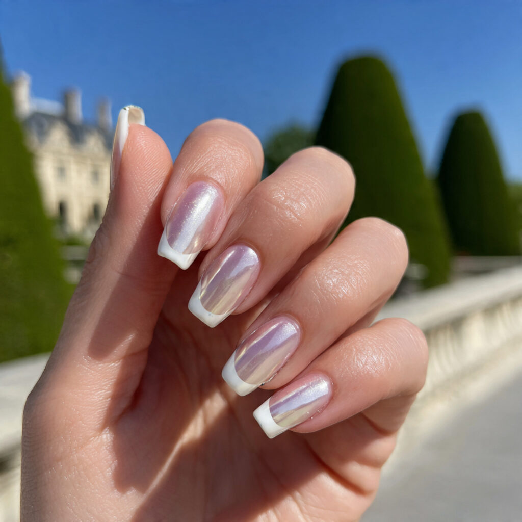 attractive glazed french tips pearl chrome over wh 1