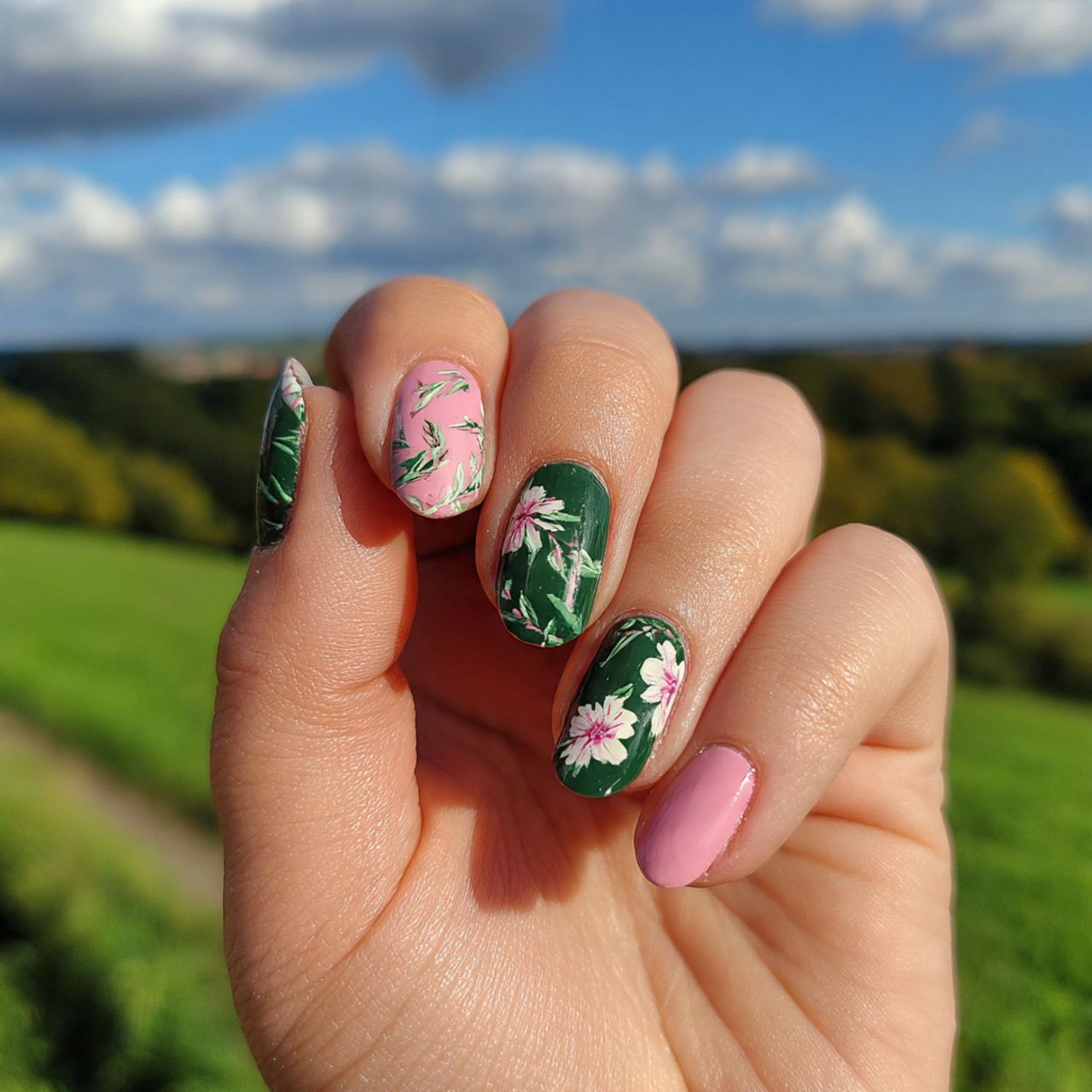 Green and Pink Nails