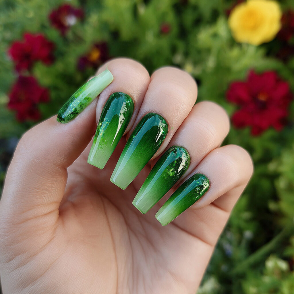 attractive green double french coffin nails with o
