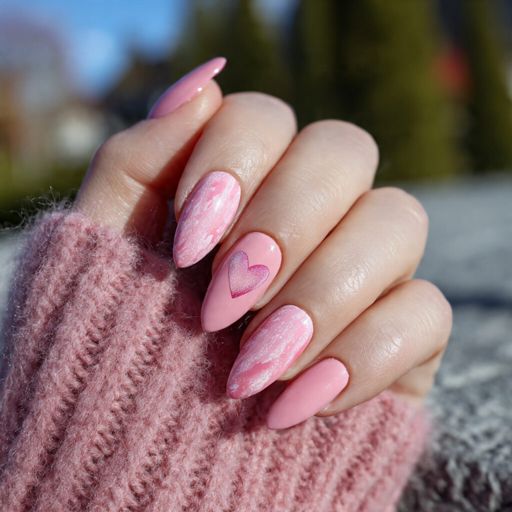 attractive heart accent pink cat eye nails outdoor