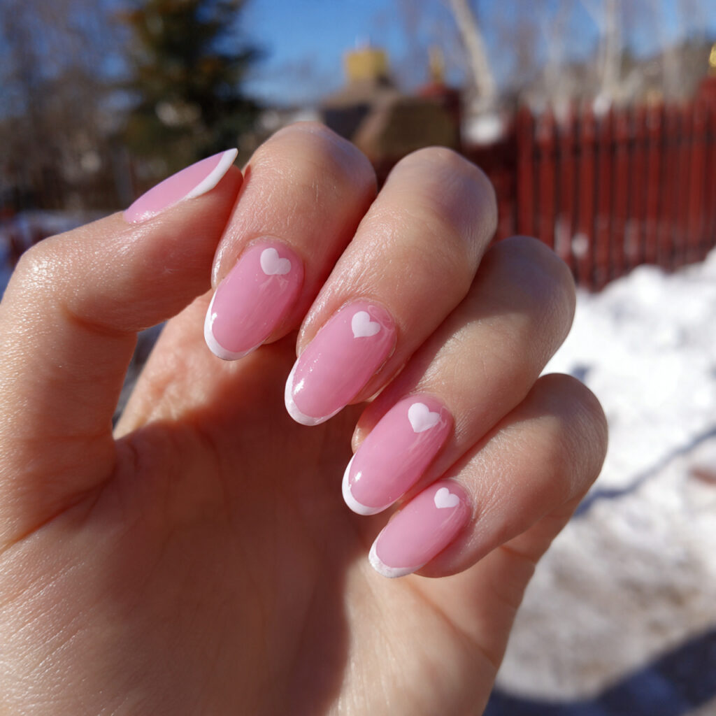 attractive heart accent pink french nails with out 1