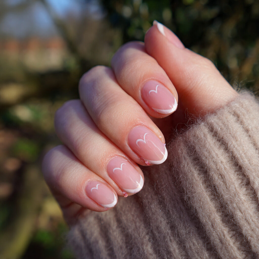 attractive heart outline french tips in soft blush