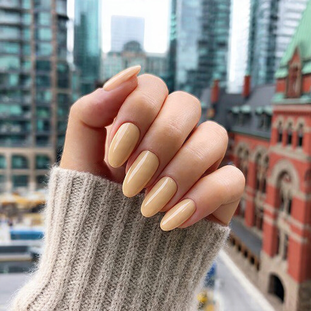 attractive honey gloss golden beige nails with out