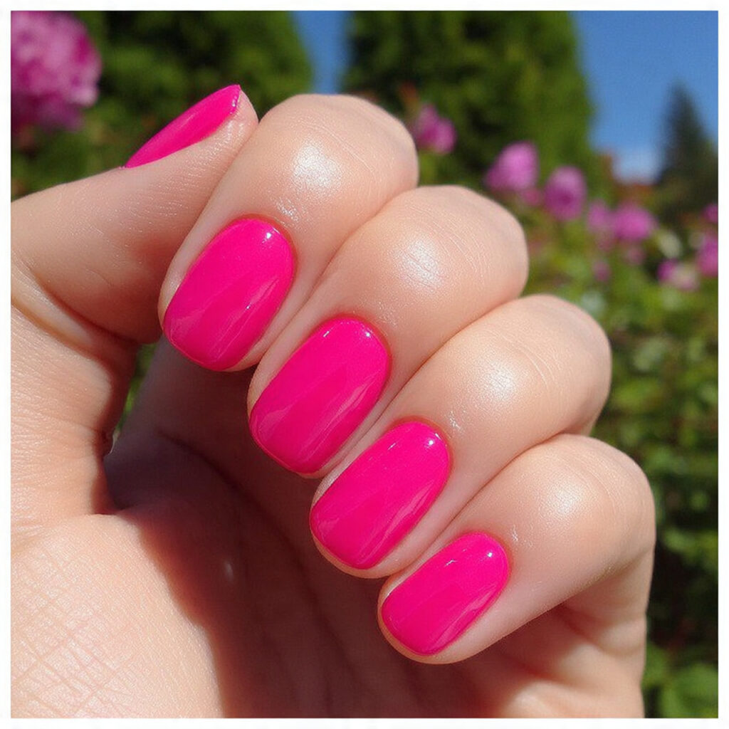 attractive hot pink accent nails with outdoor back 1