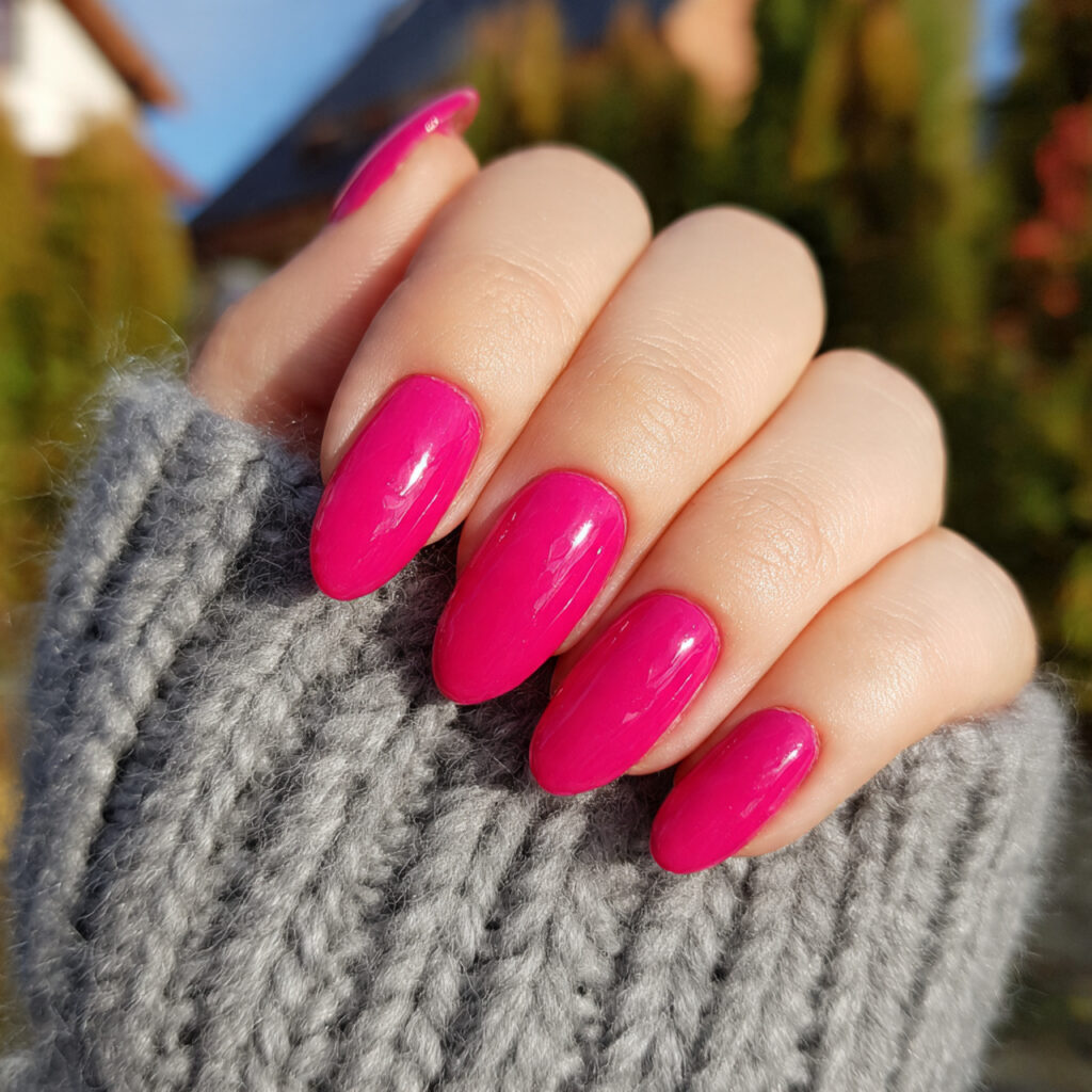 attractive hot pink acrylic nailswith outdoor back