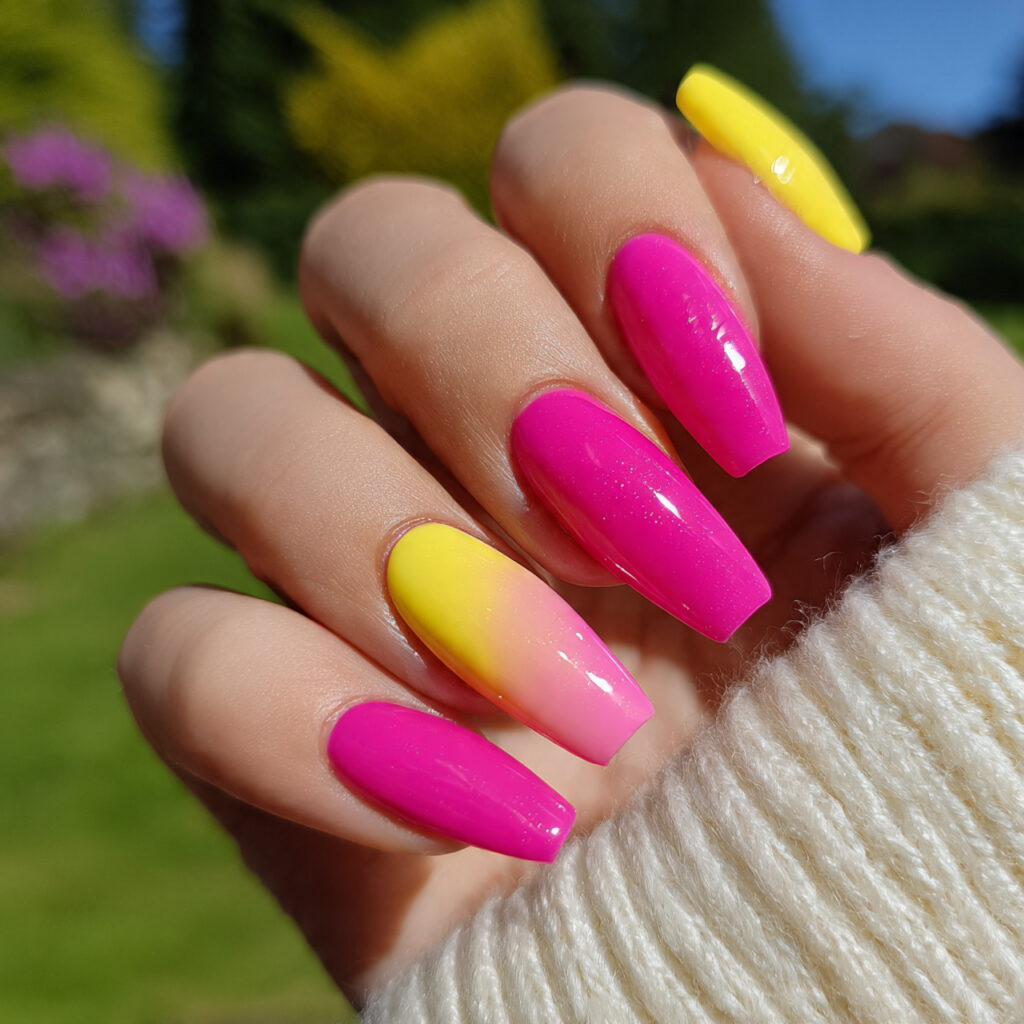 attractive hot pink and daffodil yellow coffin nai