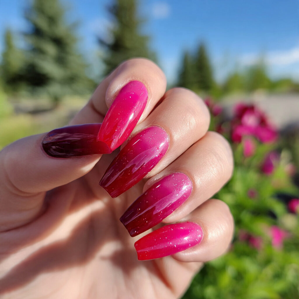 Pink and Red Nails: 15 Flirty, Bold & Pinterest-Perfect Designs You’ll Love 3 attractive hot pink and deep red coffin acrylic na