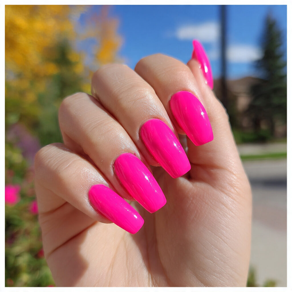 attractive hot pink ballerina nails outdoor summer