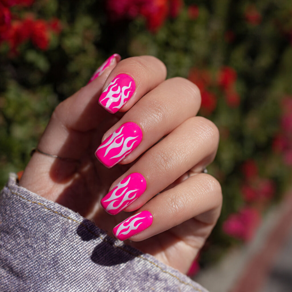 Nail Inspo Y2K: 14 Playful Y2K Nail Ideas That Feel So Cute and Nostalgic 12 attractive hot pink flame y2k nails with outdoor s