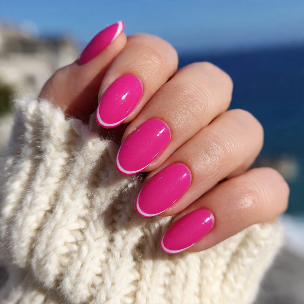 Nail Inspo Pink: 14 Dreamy Pink Nail Ideas You’ll Want to Save Immediately 5 attractive hot pink french almond nails with outdo