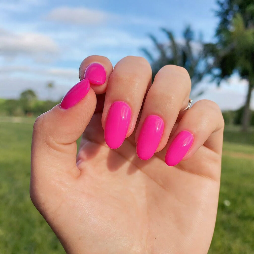 attractive hot pink gloss barbie summer nails with
