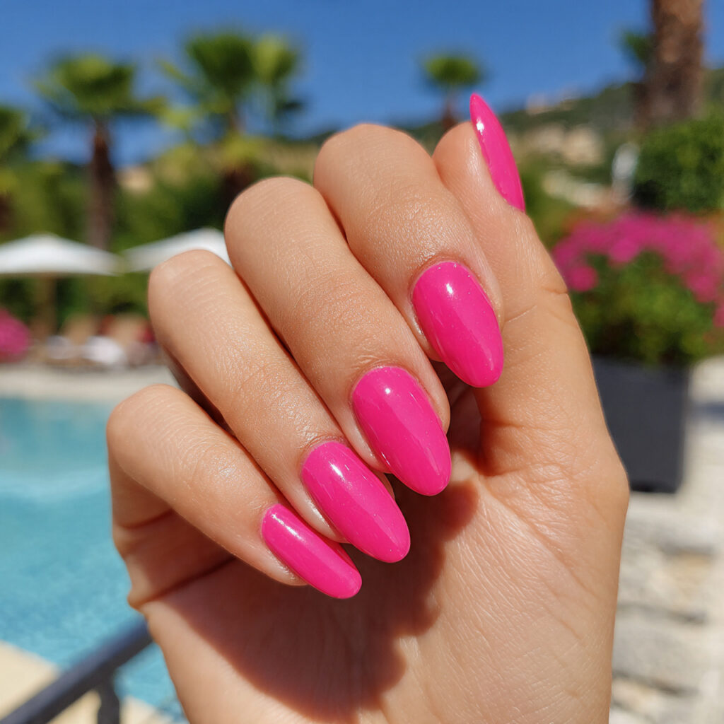 attractive hot pink gloss nails for a confident su