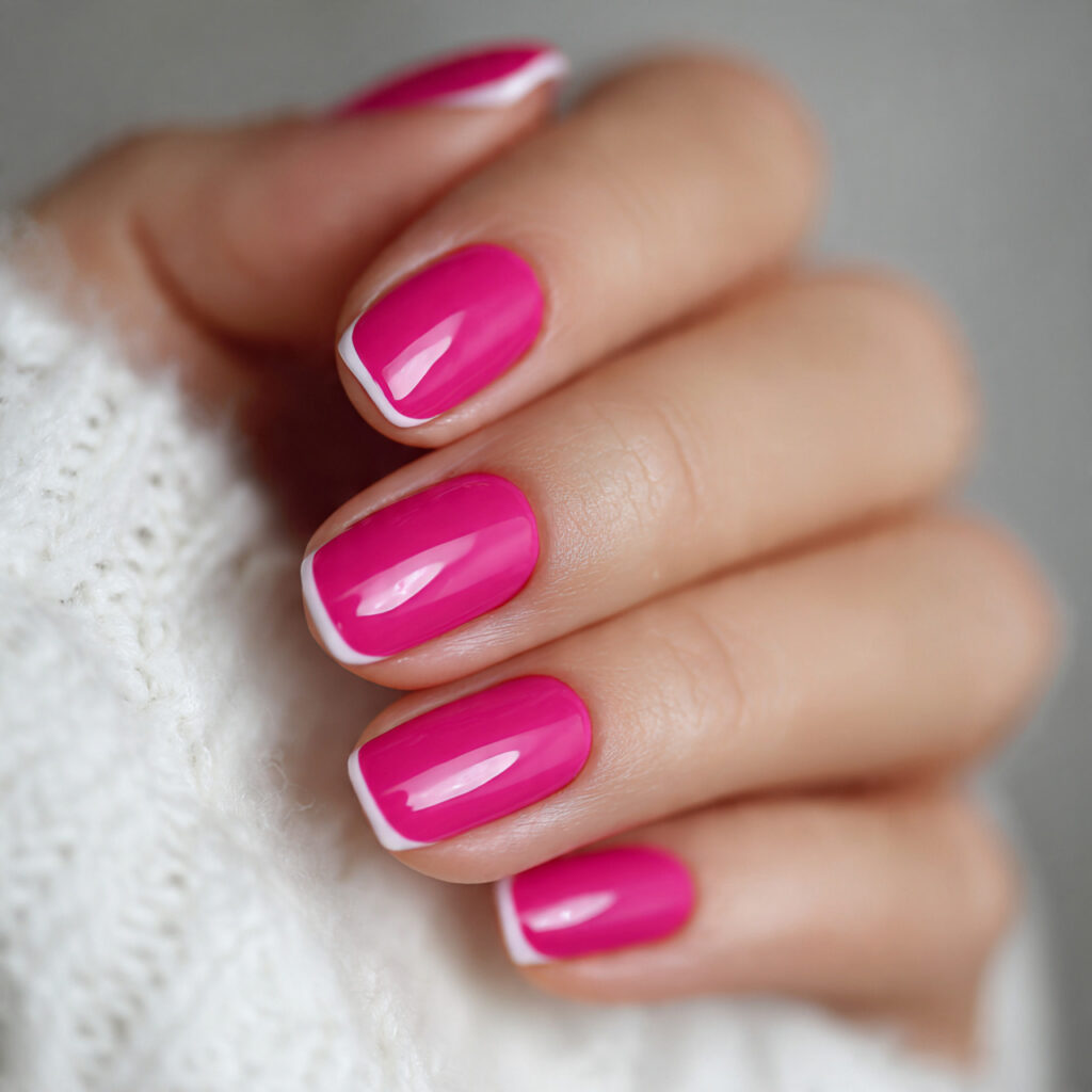 attractive hot pink micro french nails outdoor sum