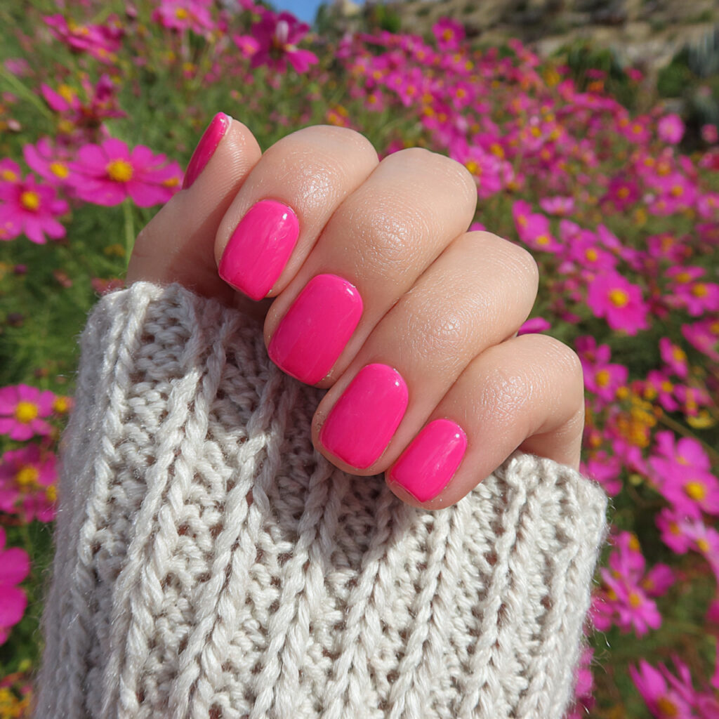 attractive hot pink nails with summer outdoor back 1