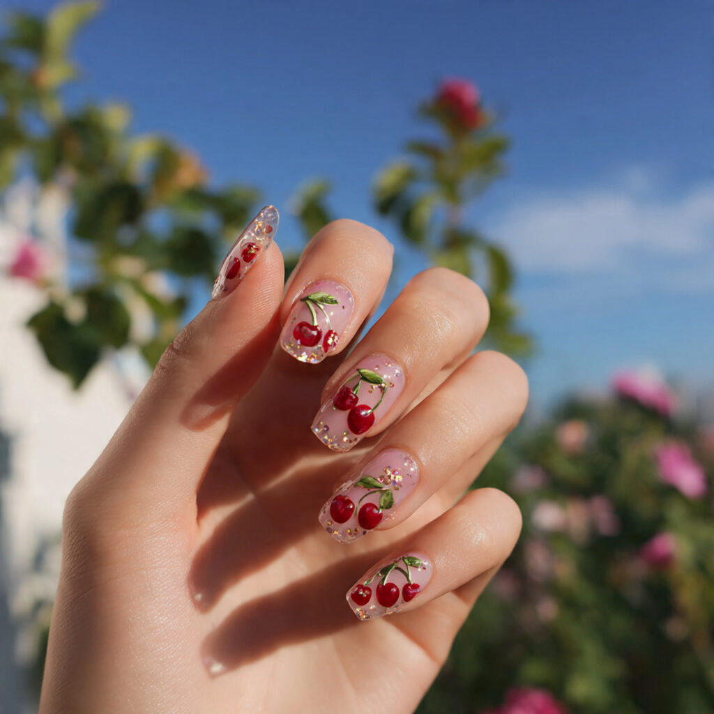 attractive jelly cherry short nails nails with out 2