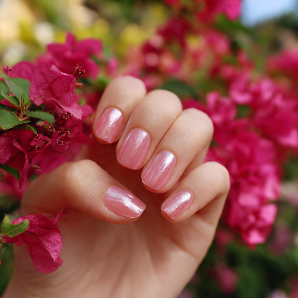 attractive jelly pink transparent nails with summe