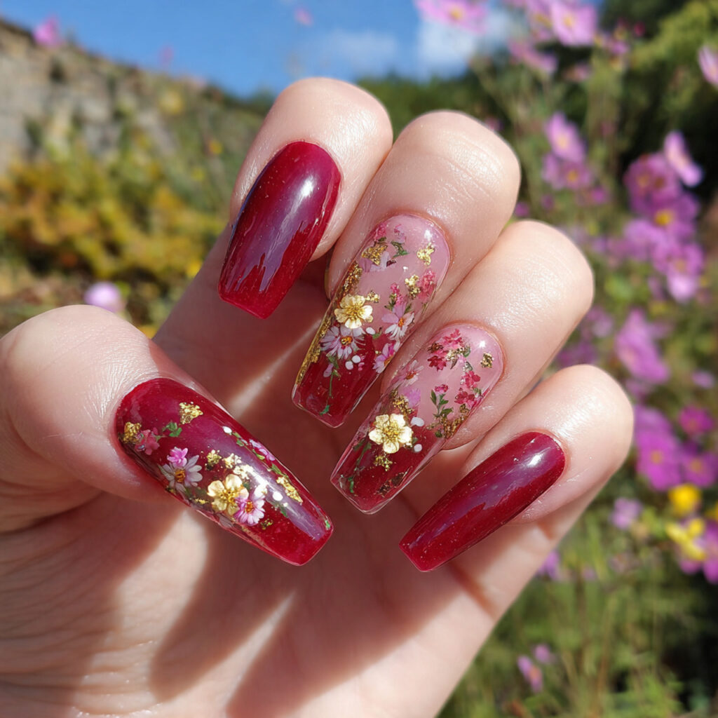 attractive jelly red with floating floral stickers