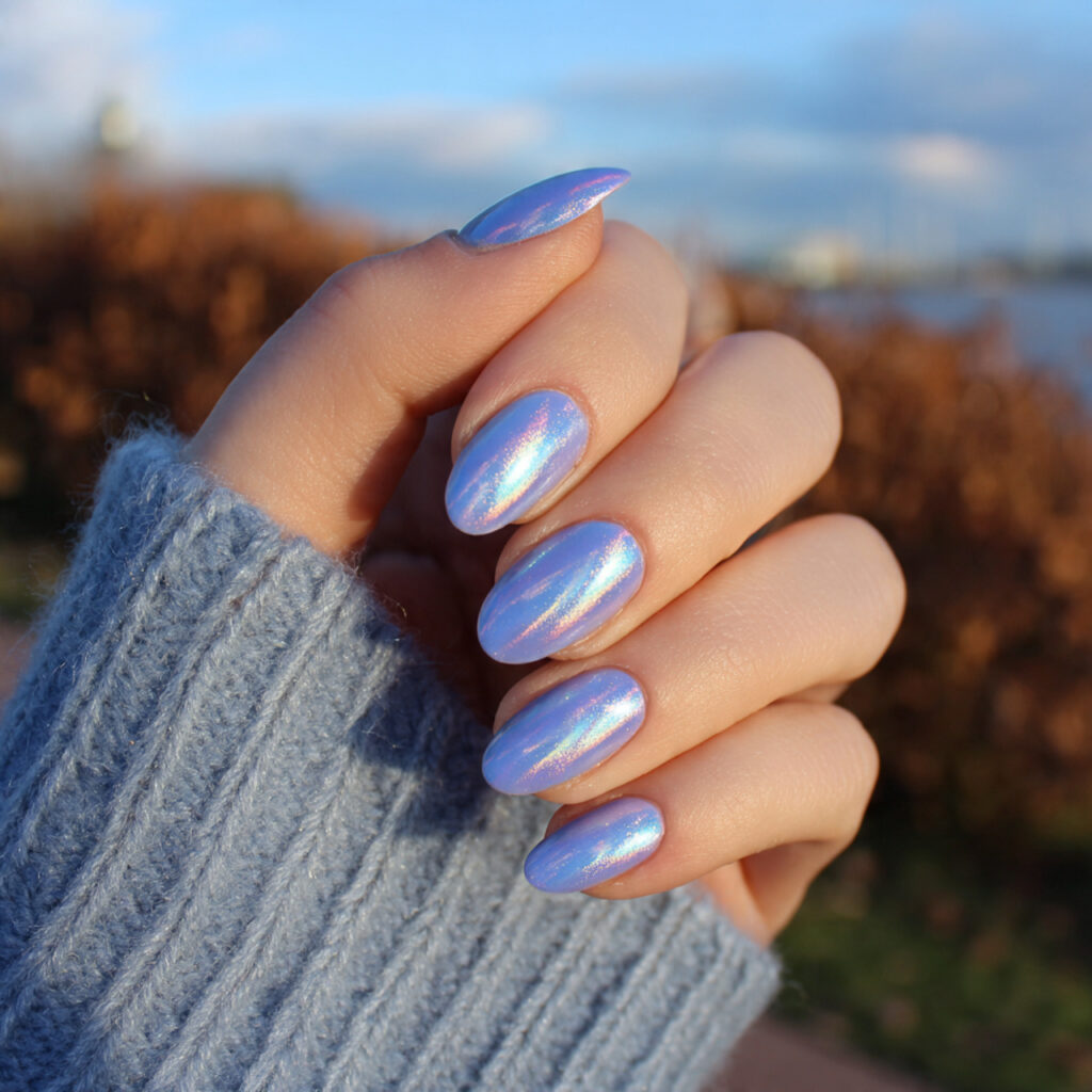 attractive lavender blue aura nails with outdoor b