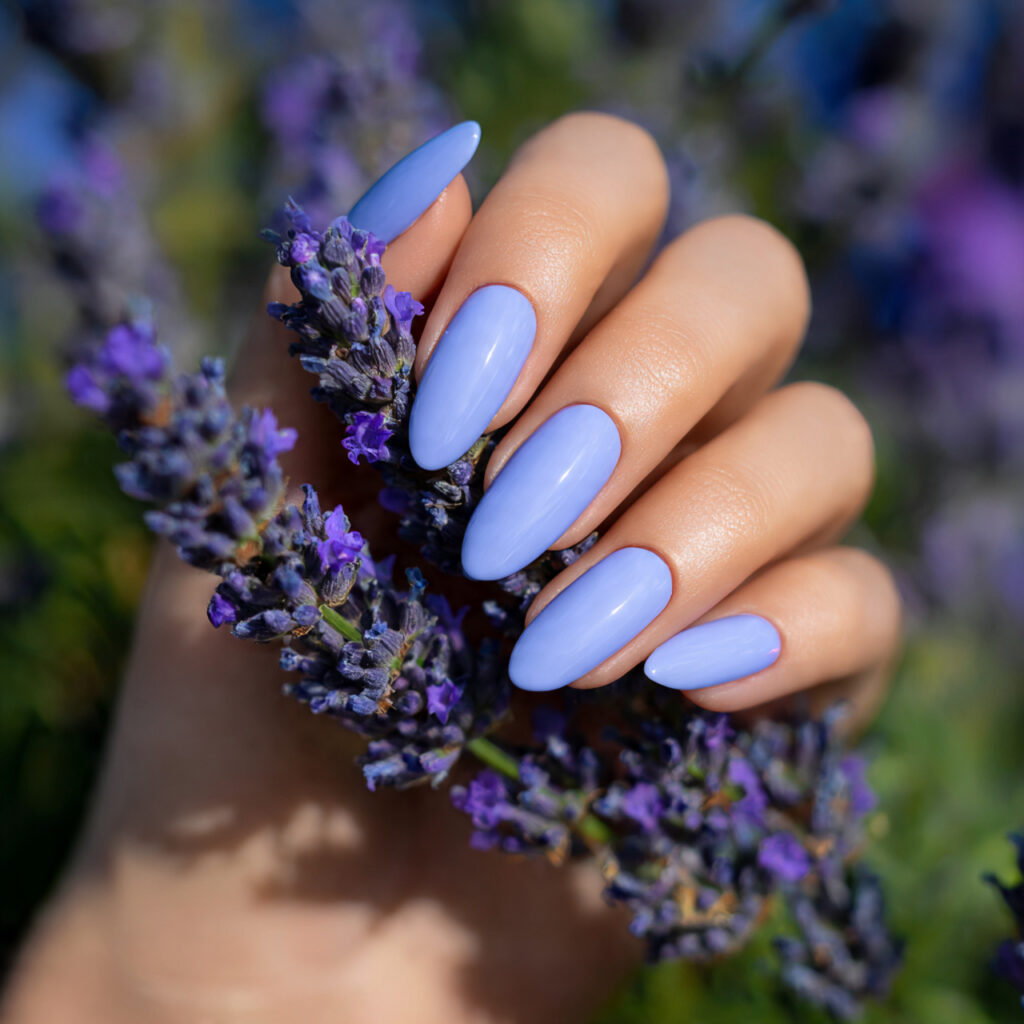 attractive lavender blue sorbet nails with outdoor