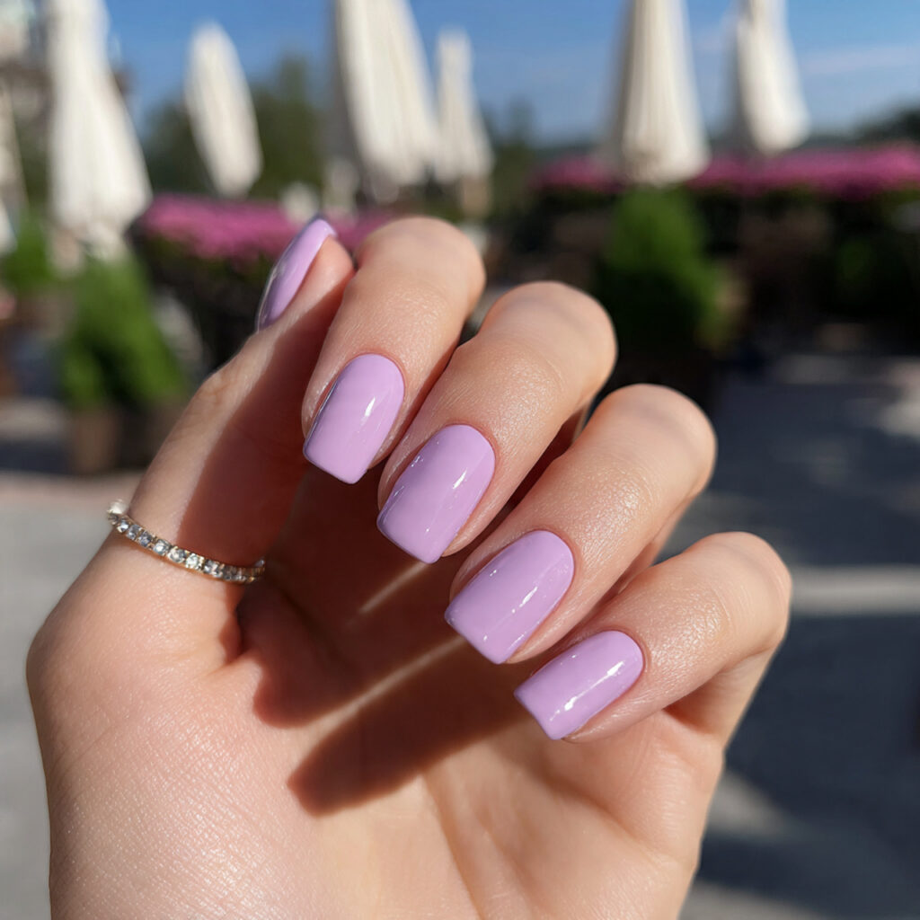 attractive lavender cream acrylic short nails with