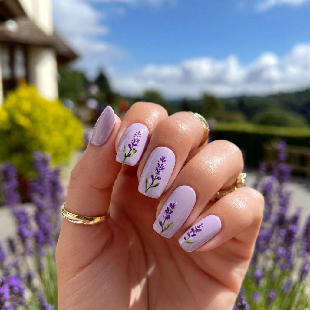 attractive lavender cream short acrylic nails with