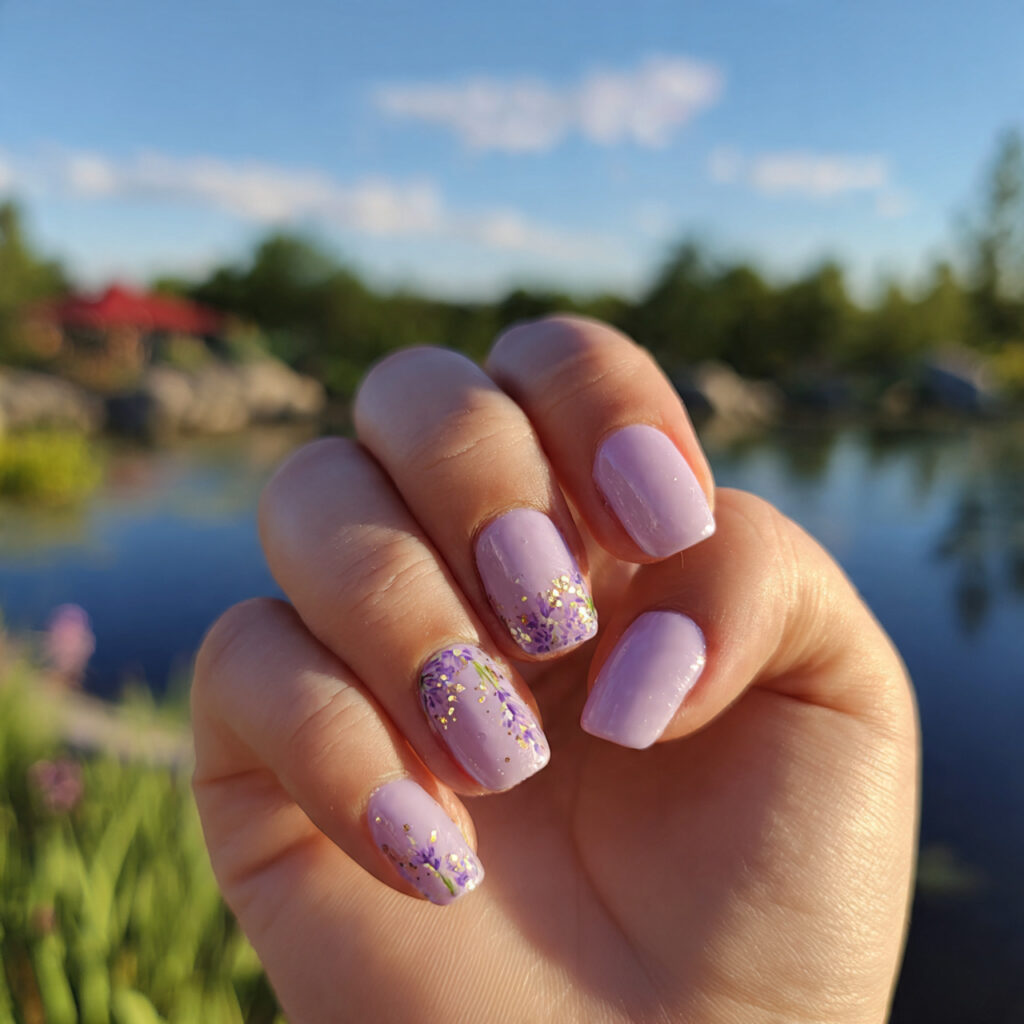 attractive lavender cream short ballerina nails wi