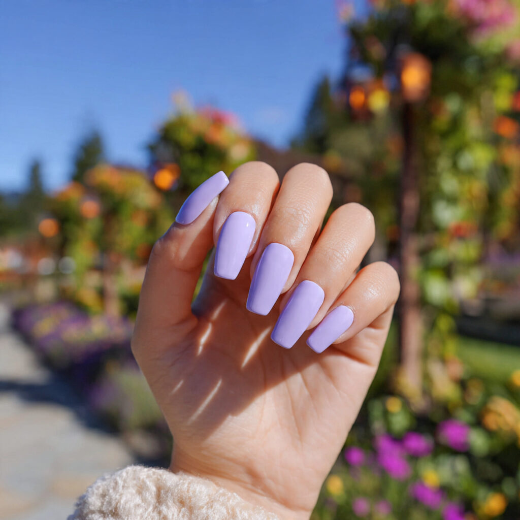 attractive lavender cream short coffin nails with