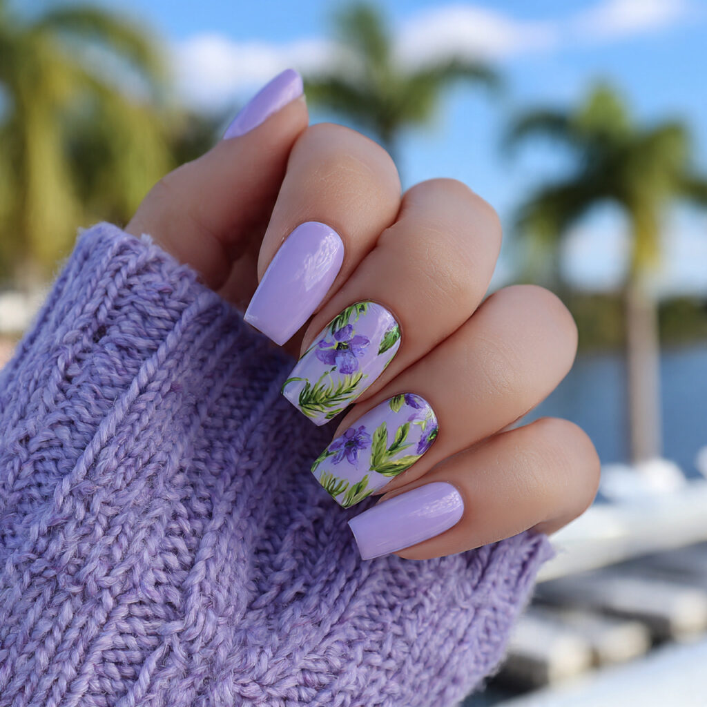 attractive lavender cream short duck nails with ou