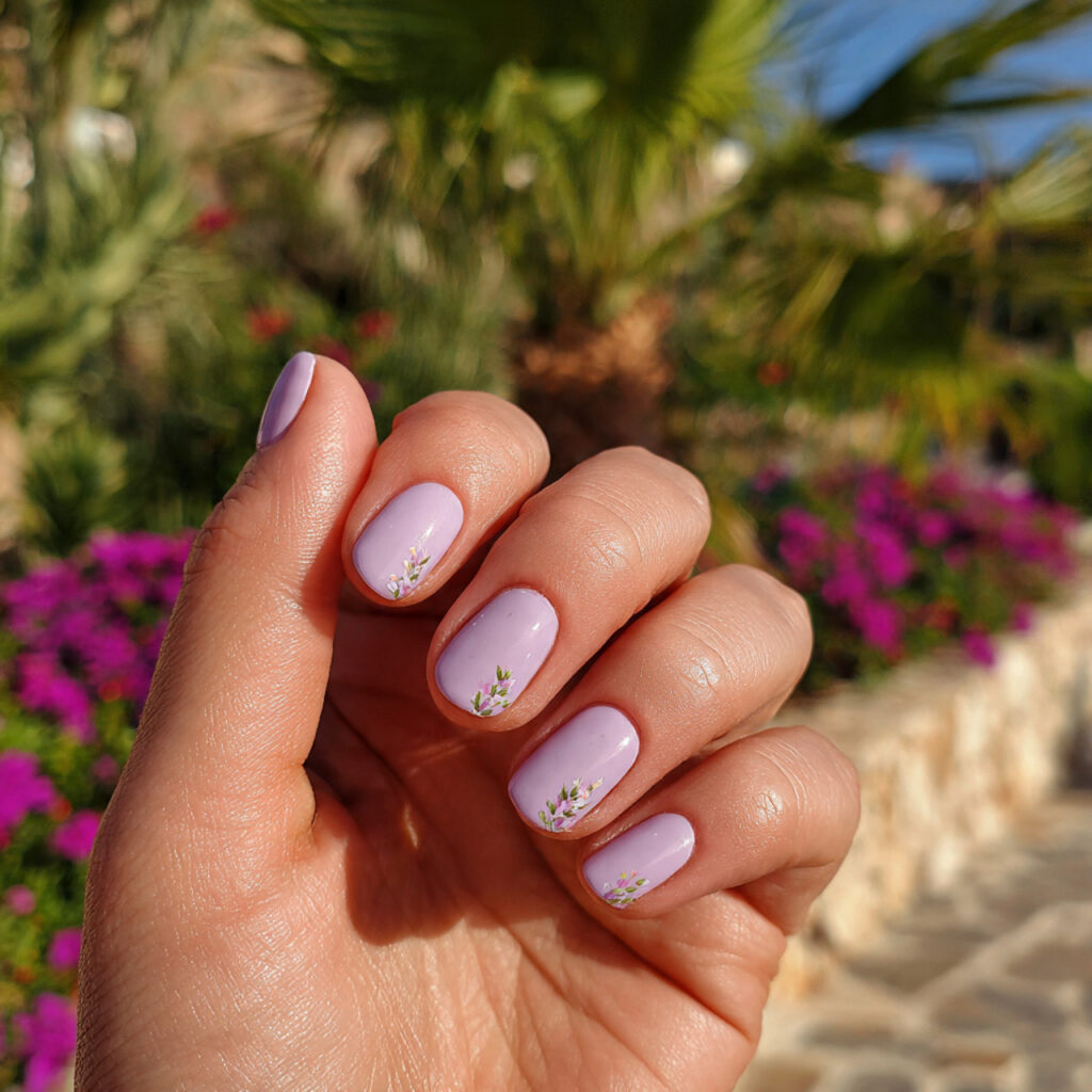 attractive lavender cream short nails inspo with o