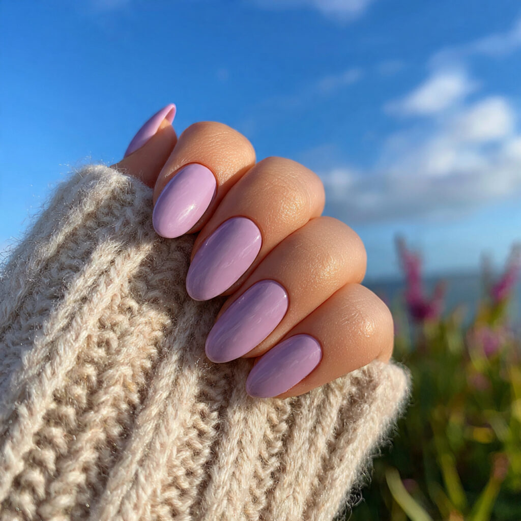 attractive lavender cream short oval nails with ou