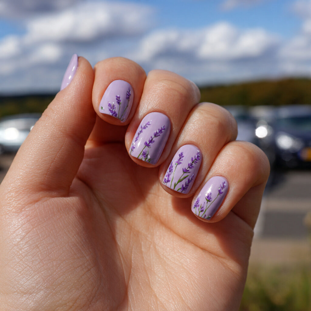 attractive lavender cream short square nails short