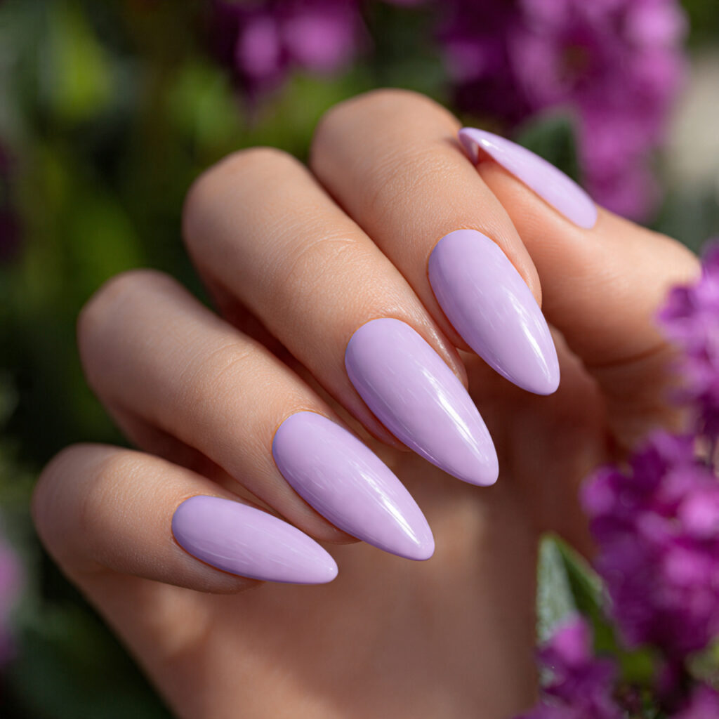 attractive lavender petal nails with a soft glossy