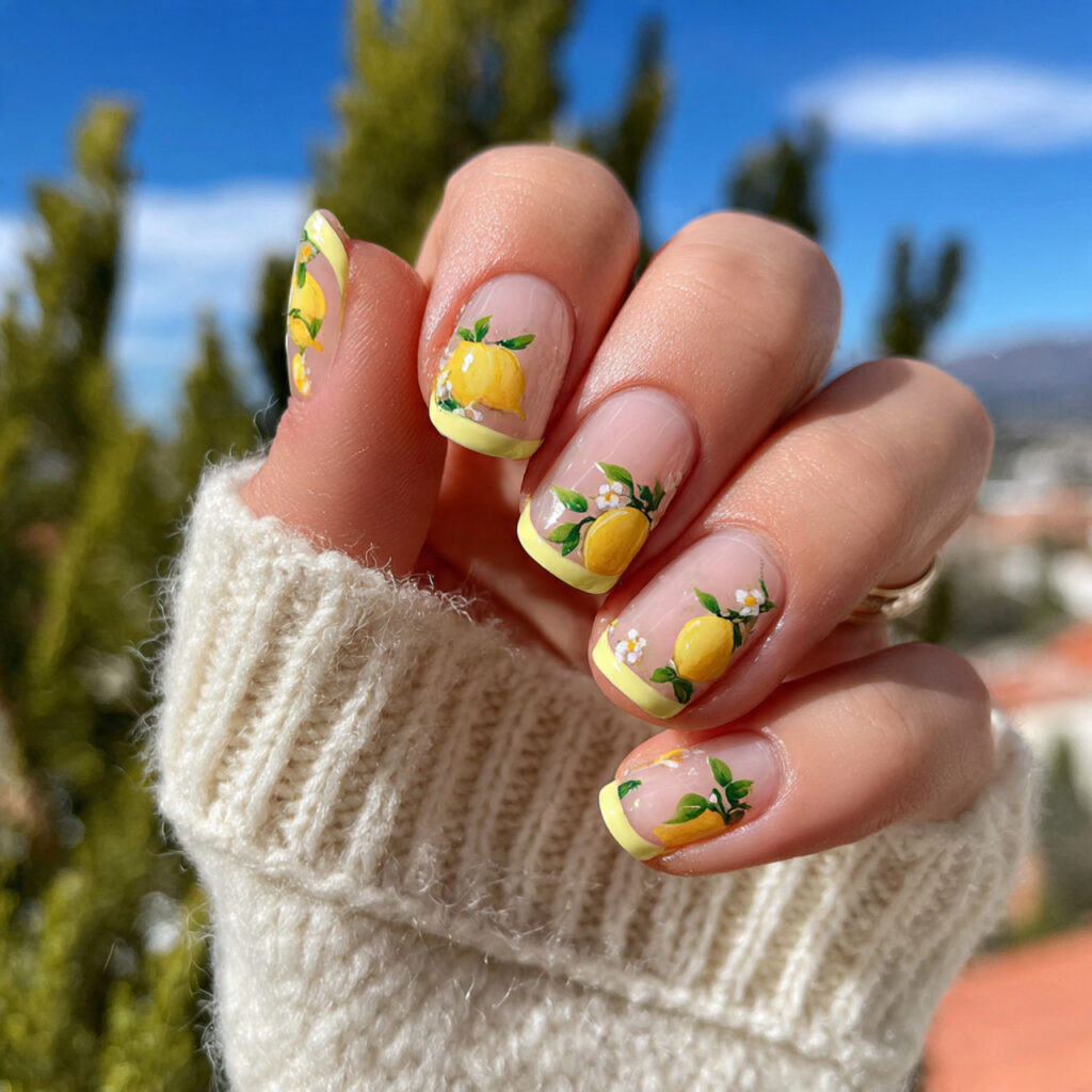 attractive lemon french tip short nails with outdo 1