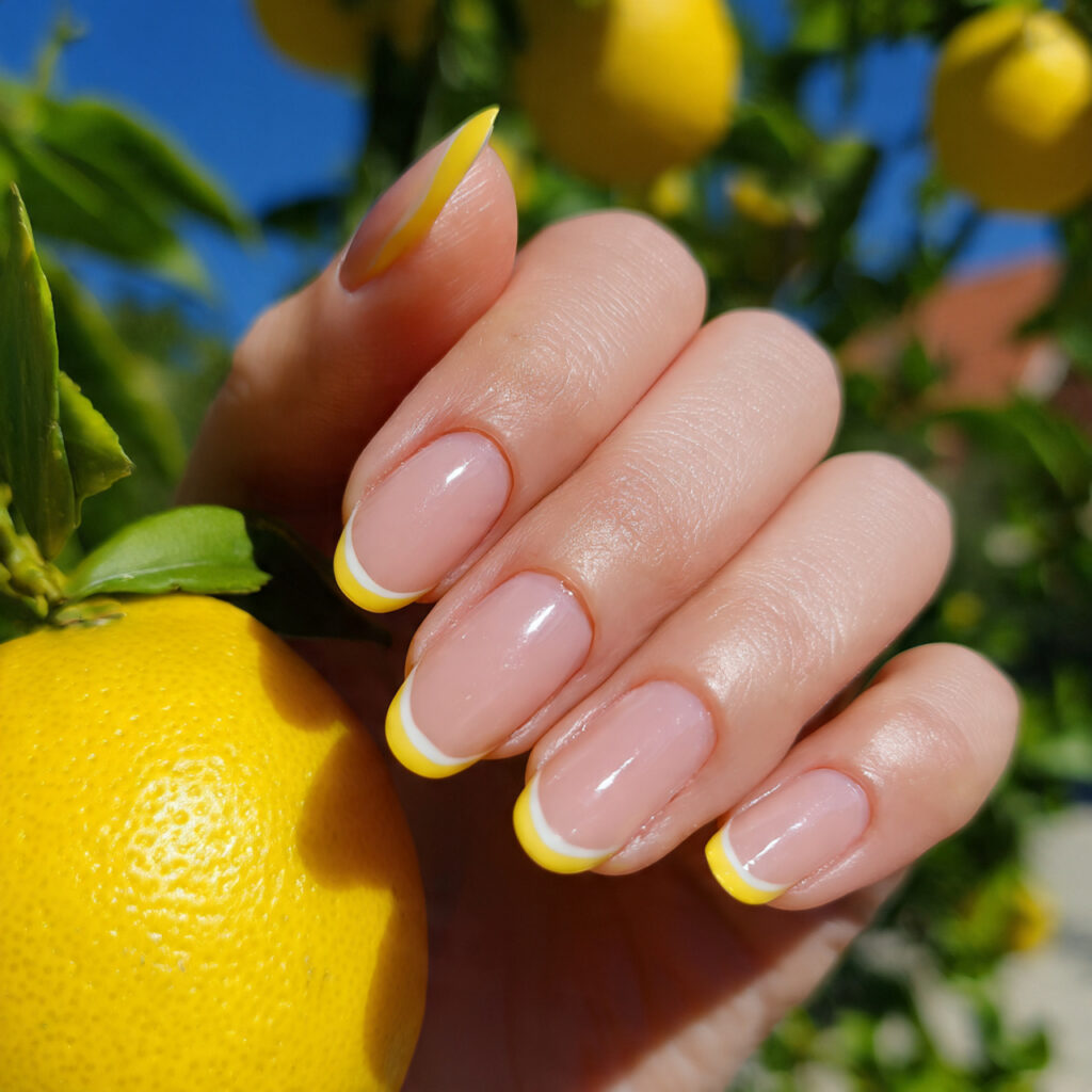 attractive lemon micro french sunshine tips nails